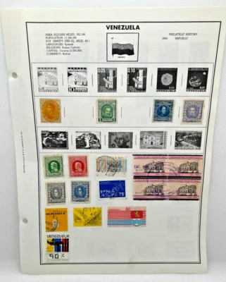Venezuela Stamp Collection hinged on page used / hinged 18 Stamps - Image 1 of 4