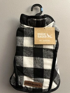 Eddie Bauer Dog Coat Jacket Buffalo Black/White Plaid Fleece Lined Small - Picture 1 of 3