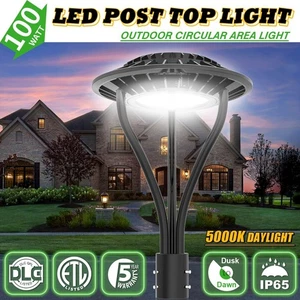 100W LED Circular Area Light Dusk to Dawn Outdoor Yard Parking Lot Post Top Lamp - Picture 1 of 15