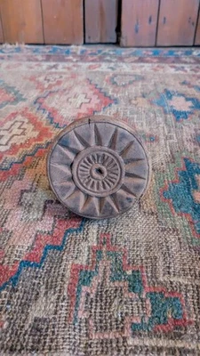 Rare Antique Early Wood Handmade Carved Sunburst Butter Stamp Mold 3.5" - Image 1 of 4