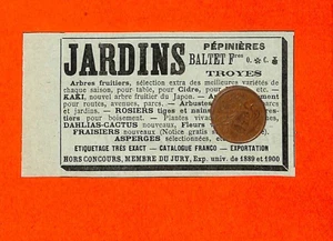 TROYES ( 10 ) PÉPINIERES BALTET / TOUTE PETITE PUBLICITÉ ADVERTISING 1906 - Picture 1 of 1