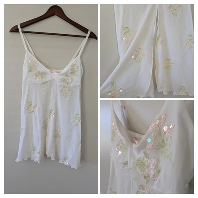 Vtg Y2K Victorias Secret Sheer Mesh Babydoll Cami Lingerie Top XS Fairy Floral - Image 1 of 4
