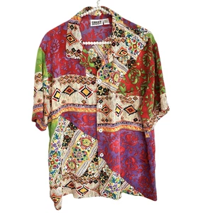Chicos Boho Seiden Shirt Patchwork Print Damen 3 XL Abstrakte Kunst zum Tragen Luxus - Bild 1 von 11