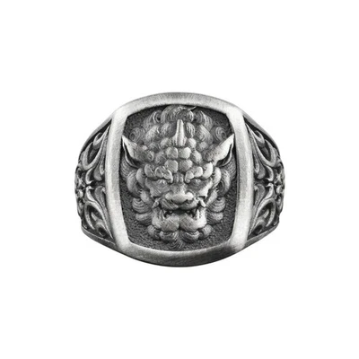 Bague pour hommes en argent chinois Foo Dog, cadeau bijou fait main lion gard... - Photo 1/4