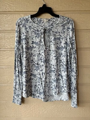 Lucky Brand женщин синий цветочный галстук спереди длинным рукавом вязаный крестьянин верхний размер маленький - Изображение 1 из 4