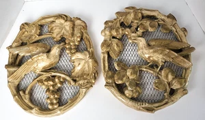 Vintage Paar Universal Statuary Corp Vogel & Trauben Kreidegeschirr Wanddeko MCM - Bild 1 von 17