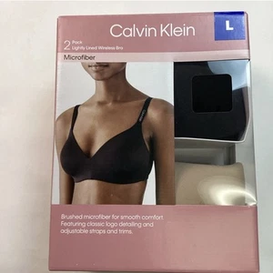 Calvin Klein 2-Pack Lightly Lined Wirefree Bra Brushed Microfiber, Cedar/Blk, L - Picture 1 of 4