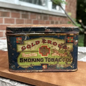 Antigua lata de tabaco vintage de cruz dorada Virginia B Houde Co Quebec Canadá rara - Imagen 1 de 19