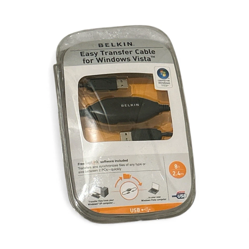BELKIN EASY TRANSFER CABLE LAPTOP PC COMPUTER USB to USB SYNC FILES, NEW FACTORY - Image 1 of 3