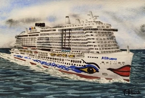 ACUARELA ORIGINAL - Crucero "AIDAcosma" en el mar. - Imagen 1 de 1