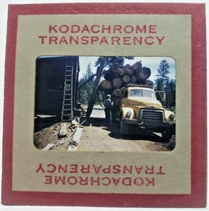 Kodachrome Red Border Slide | *1950s* OREGON LOGGING Log Truck Logger at Dump - Picture 1 of 3