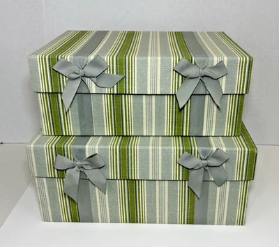 Striped Decorative Storage Boxes with Lids and Bows Set of 2 Cardboard Boxes - Image 1 of 4