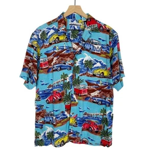 Vintage Hawaiian Beach Shirt Short Sleeve Casual Button Down Blue Men's Large - Picture 1 of 7