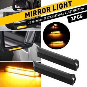 2* Amber LED Side Mirror Marker Lights Switchback For Ford & Lincoln Smoked Lens