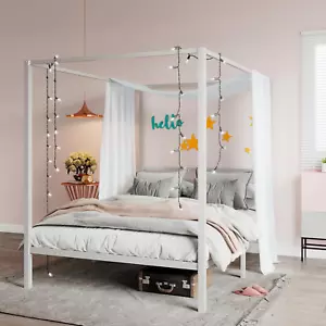 Canopy Bed Frame Full Size/Mattress Foundation with Metal Slats Support/No Box S - Picture 1 of 9
