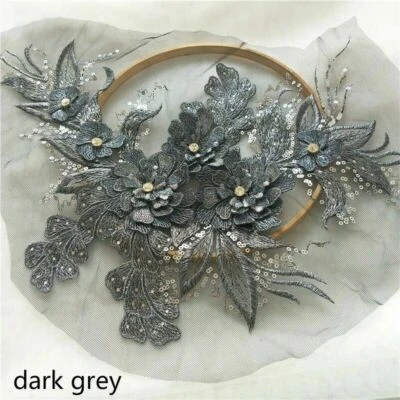 Apliques de encaje bordado parche de lentejuelas 3D hágalo usted mismo vestido de novia costura recorte artesanía Foto 1 de 4