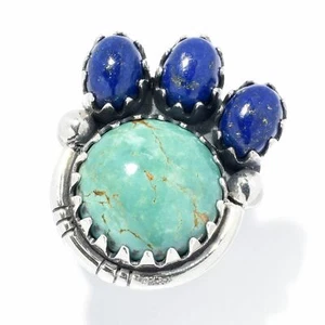 925 Sterling Silver Tyrone Turquoise With Lapis Gemstone Oxidized Ring, Size 7 - Picture 1 of 1