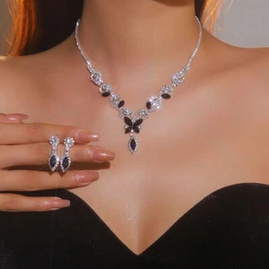 Fashion Jewelry Set Gift Women's Designer Party Rhinestone Earrings Necklace - Picture 1 of 1