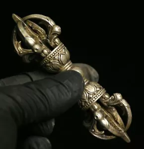 2.8" Old Tibet Buddhism Silver Carving Phurba Dagger Holder Faqi Pendant Amulet - Picture 1 of 6