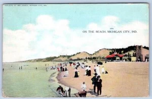 1909 ON THE BEACH MICHIGAN CIUDAD INDIA*GEORGE LEUSCH POSTAL ANTIGUA - Imagen 1 de 2