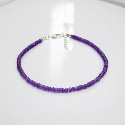 天然紫水晶刻面圆形宝石珠手链6-8英寸男女 — 第 1/4 张图片