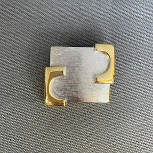 Vtg Monet 2-Tone Brooch Silver Gold Brushed Geometric Abstract 60s/80s Style Pin - Picture 1 of 7