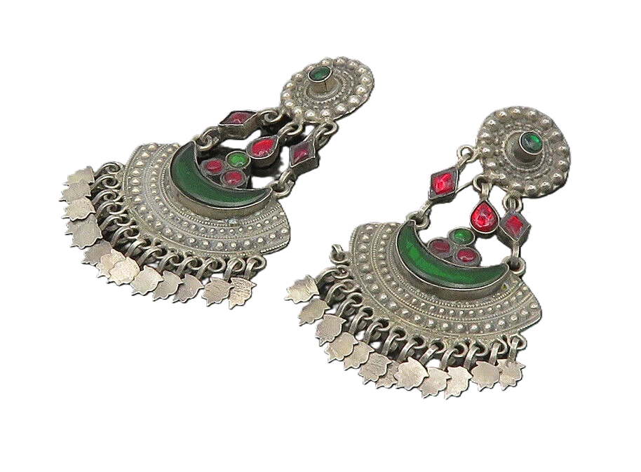 925 Sterling Silver  Vintage Red & Green Topaz Chandelier Earrings  EG9432 - Image 1 of 4