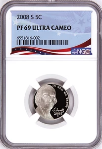 2008 S Proof Jefferson Nickel Graded PF69UC NGC OSR Sales Patriotic Label - Picture 1 of 4