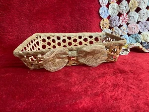 Small Open Weave Wicker Basket with Burlap Ribbon and Edge Trim - Picture 1 of 5