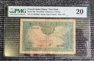 French Ind-China / Vietnam 5 Piatres 1953 PMG-20 Very Fine - Picture 1 of 2