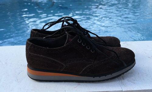 Prada marrone scamosciato alare plateau 4E 2339 marrone stringato taglia 6 5M MADE IN ITALY