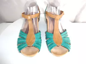 Rockport CobbHill Lagoon Full grain Leather Hollywood Pleat T-Strap Wedge Sandal - Picture 1 of 9