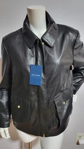 NEU COLE HAAN DAMEN 100% ECHTES LAHMES HAUT LEDER SCHWARZ WEICHE JACKE GR. L - Bild 1 von 5