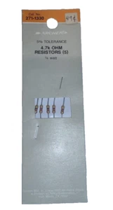 Archer 271-1330, 4.7K-OHM RESISTOR 1/4 WATT 5% TOLERANCE – 5 PACK (New) - Picture 1 of 7