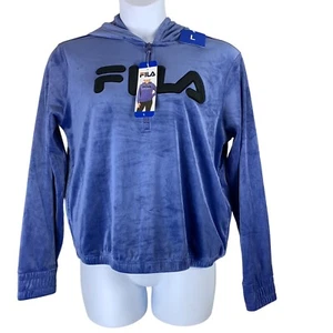 Fila Sz Large Velour Sweatshirt 1/4 Zip Pullover Periwinkle Blue Long Sleeve NEW - Picture 1 of 6