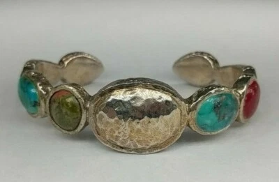 Brazalete de plata de ley 925 de 6,5" BARSA martillado centro turquesa unikite  Foto 1 de 4