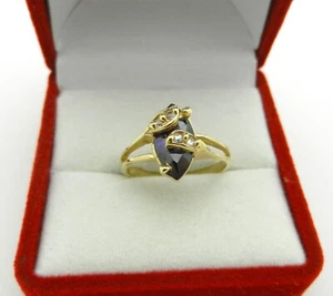 Solid 14k Yellow Gold Designer Marquise Amethyst Ring with Accents size 5.75 - Picture 1 of 8