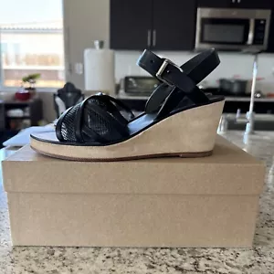 New A.P.C. Juliette Smooth Leather Platform Wedge Sandal Black / Beige 39 / 9 - Picture 1 of 13