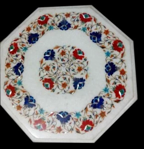 16" white marble table top dining coffee center inlay green malachite room decor - Picture 1 of 4