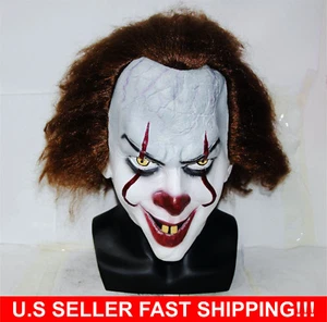 Stephen King's Mask Pennywise Clown Mask Halloween Cosplay Costume U.S Seller - Picture 1 of 4