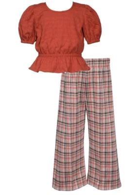 NEW Bonnie Jean Girls Size 10 "SPICE RED PEPLUM & HOUNDSTOOTH" Top Wide Pant Set - Image 1 of 4