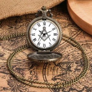 Neu Freimaurerei Masonic Design Vintage Quarz Anhänger Taschenuhr mit Kette - Bild 1 von 9