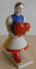 AN OLD HEREND SMALL  PORCELAIN FIGURINE- A GIRL CARRYING A HEART - 3.1/2" HIGH