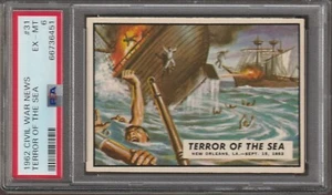 1962 CIVIL WAR NEWS TRADING CARD 31 - PSA 6 - TERROR OF THE SEA - Picture 1 of 2