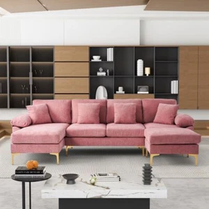 54.75" W Oversized 4 Gears Adjust Chaise Lounge Upholstered Corduroy Sofa Couch - Picture 1 of 28