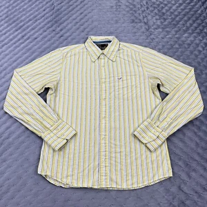 VINTAGE Hollister Shirt Mens Medium Yellow Cotton Striped Button Long Sleeve Y2K - Picture 1 of 10