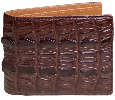 Cartera plegable de cuero con cola de cocodrilo genuina hecha a mano para hombre Foto 1 de 2