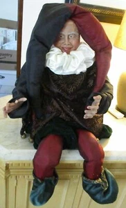 Large 40" Vintage Italian Paper Mache Jester Sculpture in Silk & Satin Outfit - Picture 1 of 11
