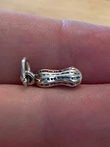 Sterling Silver 3D Solid TINY 13x5mm Food Peanut Charm - Picture 1 of 2