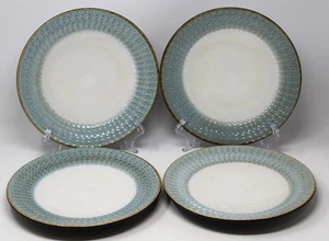 Pier 1 ALLISON Stoneware Teal Blue Brown Embossed Dots 9.5” Salad Plate Set of 4 - Picture 1 of 10